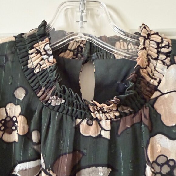 NWT Ann Taylor Factory Long Sleeved Dark Green Floral Tie Dress sz Small Petite - Picture 6 of 11